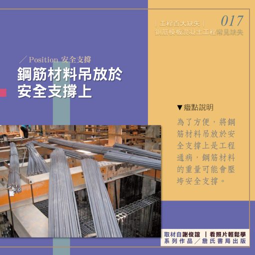 0170【謝俊誼專欄】結構工程缺失/鋼筋材料吊放於安全支撐上